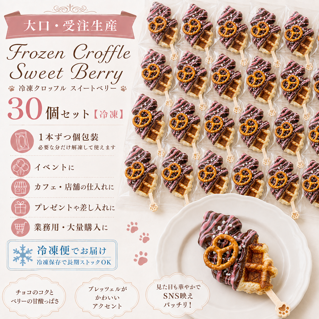 【大口・受注生産】Frozen Croffle Sweet Berry/冷凍クロッフル スイートベリー　30個セット【冷凍】